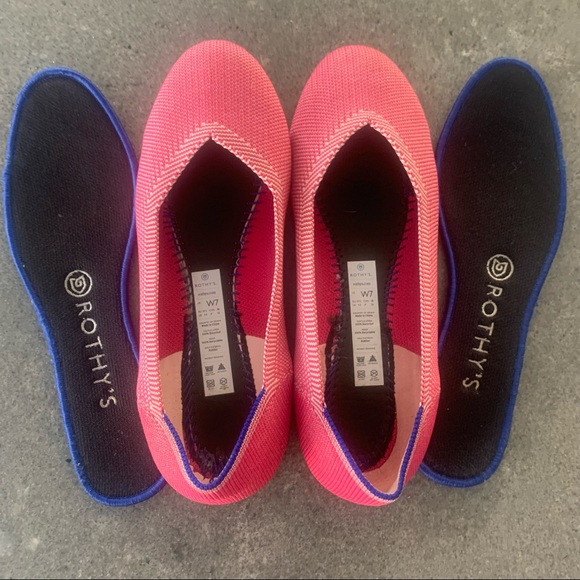 Pink round toe Rothy’s called Raspberry Birdseye flats. - Picture 2 of 7